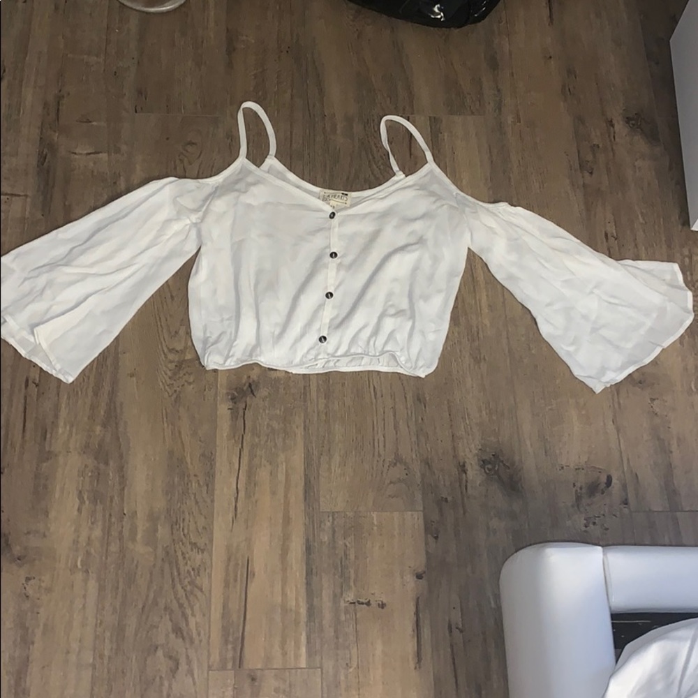 Cropped White Flared Long Sleeve Shirt